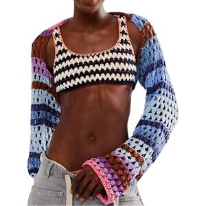 FREE PEOPLE Gia Crochet Shrug Sweater in Mystic Combo (XS)
